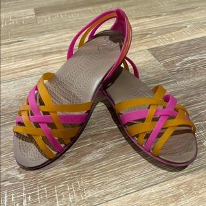 Crocs Pink Sandals Isabella Huarache Flat Pink / Orange Women’s 8 Light Shoes